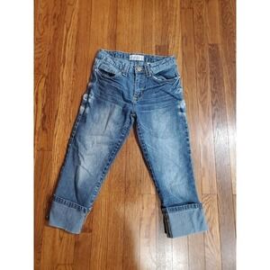Phat Fashions Silver Label‎ Womens Sz 3 Cuffed Capri Jeans Gold Cat Logo cropped